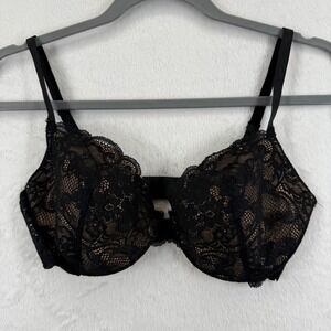 Victoria's Secret Ipex 36D Demi Bra Black Lace Overlay Nude Underlay Sexy‎